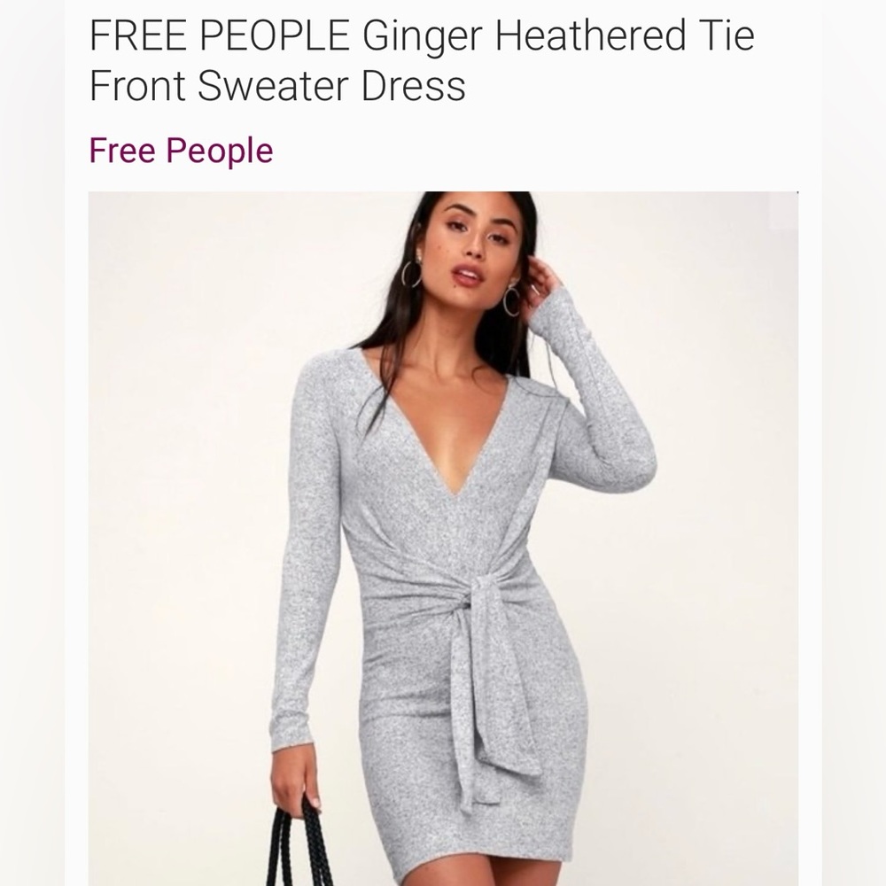 Free People front tie gray cozy sweater dress